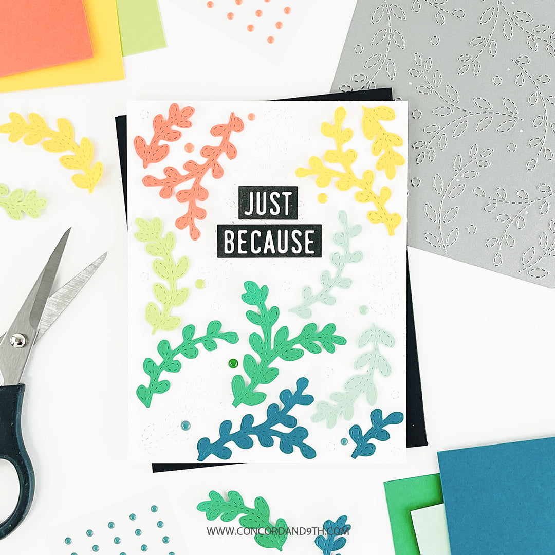 Troquel de frente de tarjeta con vides cosidas