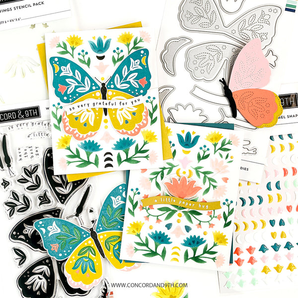 Couture Creations - Just for You Butterfly Stamp & Colour Outline Stamps (9Pc)