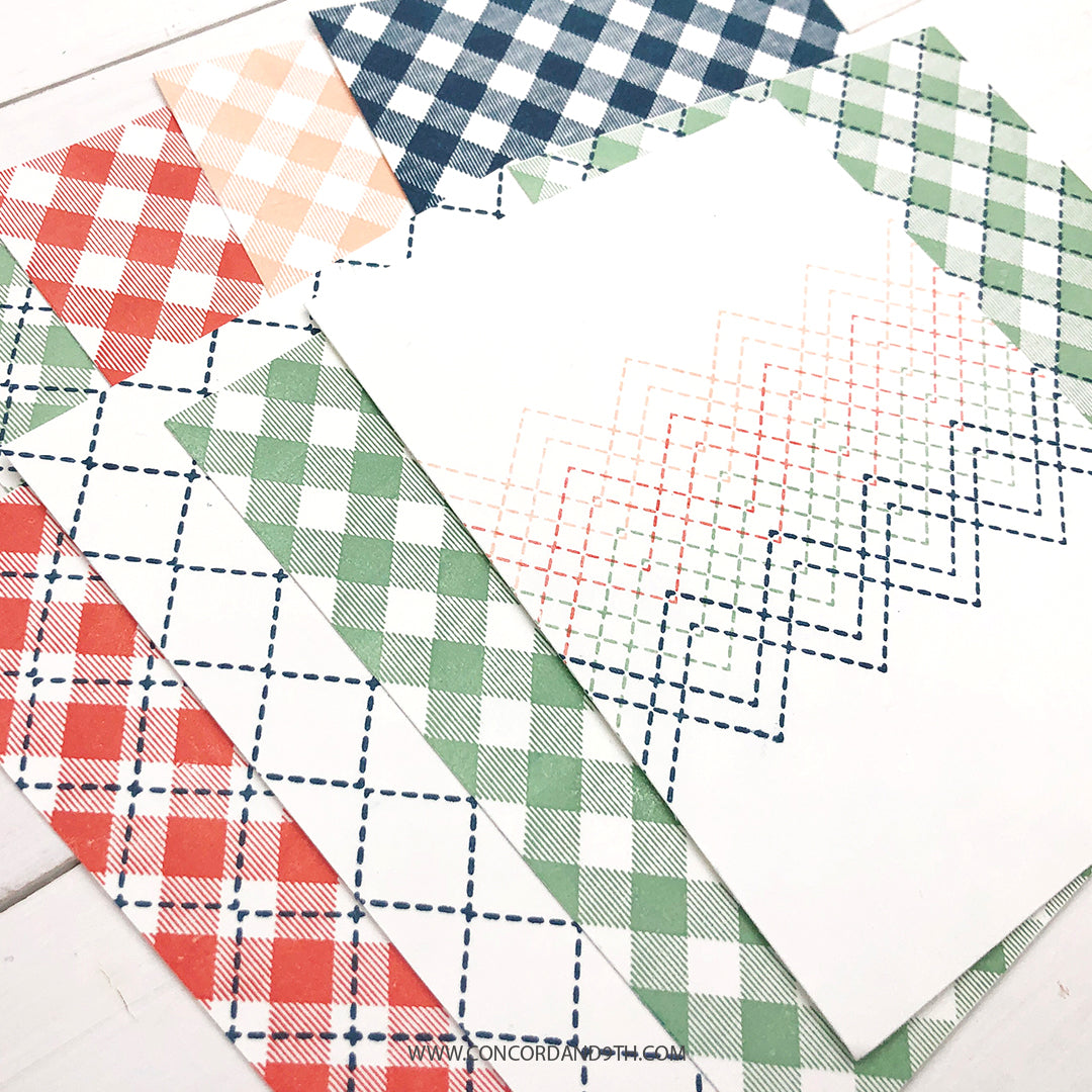 Juego de sellos con fondo de cuadros vichy