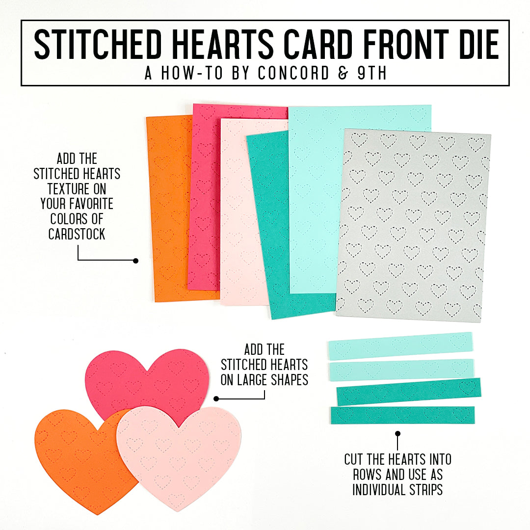 Troquel de frente de tarjeta con corazones cosidos