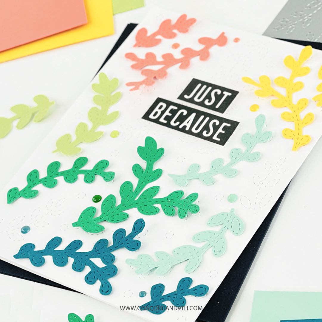 Troquel de frente de tarjeta con vides cosidas