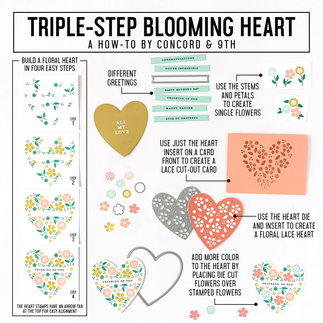 Triple-Step Blooming Heart Stamp Set - Concord & 9th