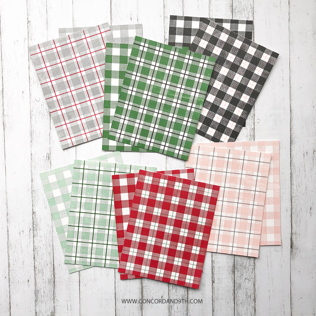 Juego de sellos con fondo de cuadros